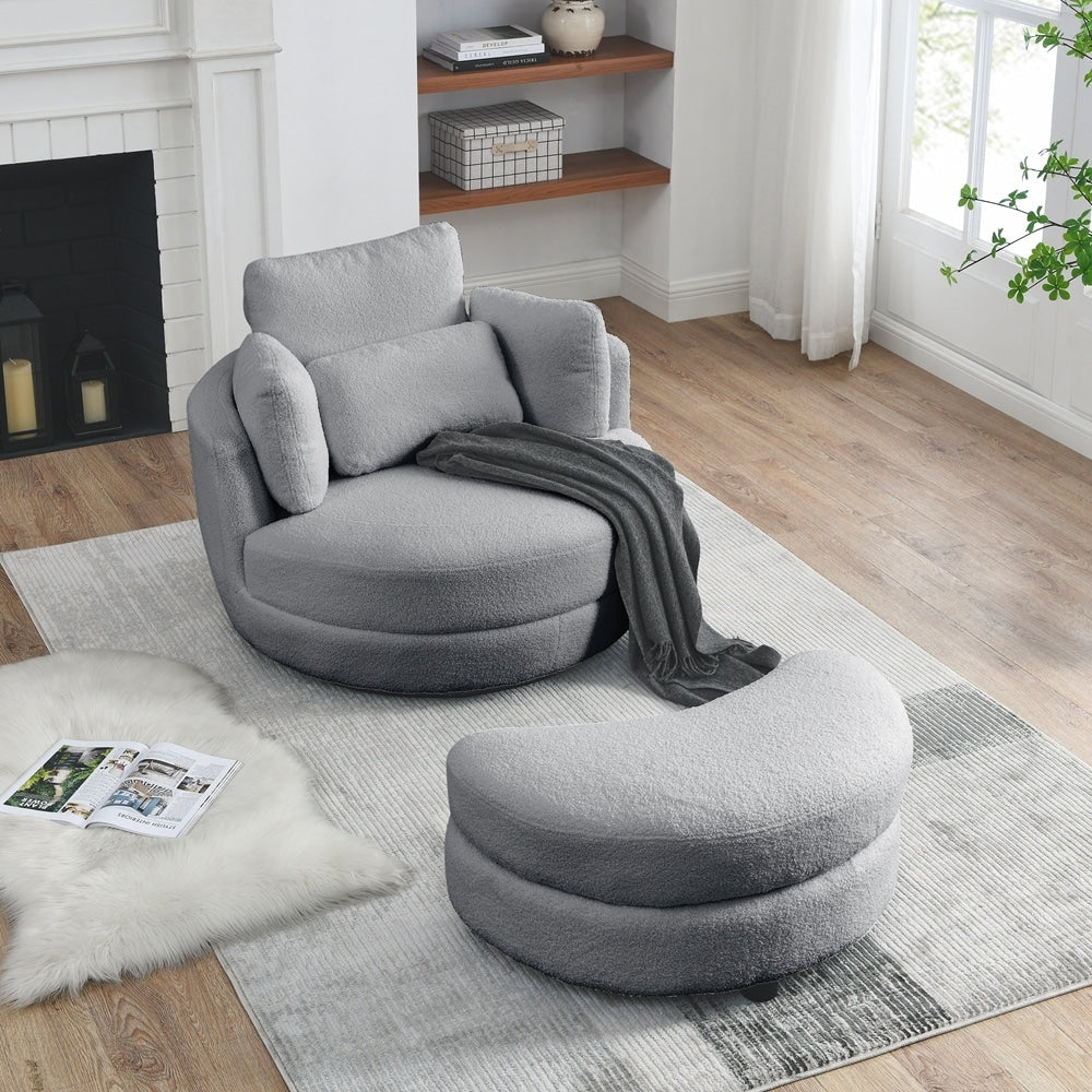 Oversized Swivel Chair with moon storage ottoman