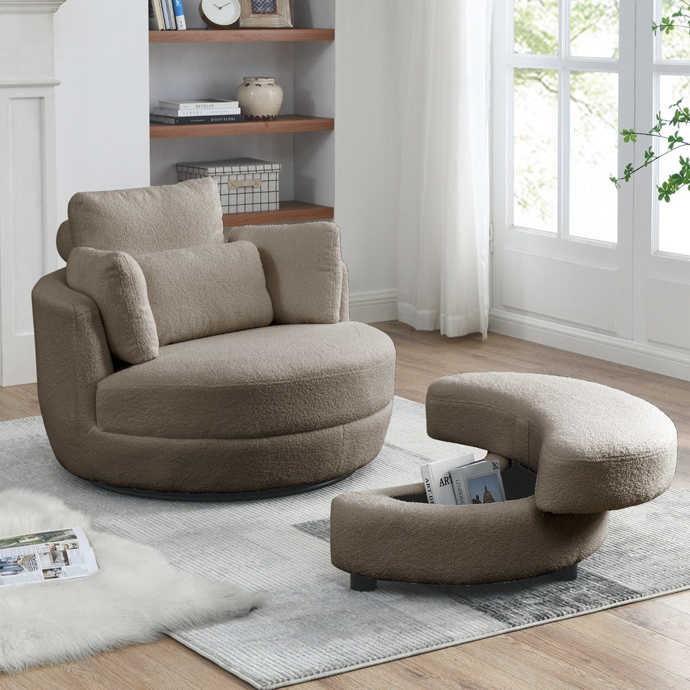 Oversized Swivel Chair with moon storage ottoman