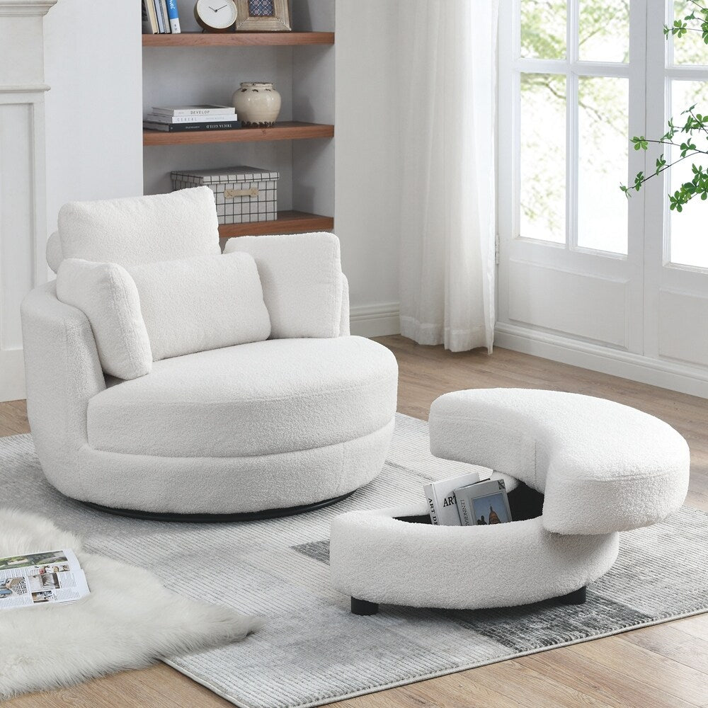 Oversized Swivel Chair with moon storage ottoman