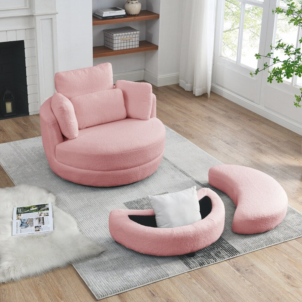 Oversized Swivel Chair with moon storage ottoman