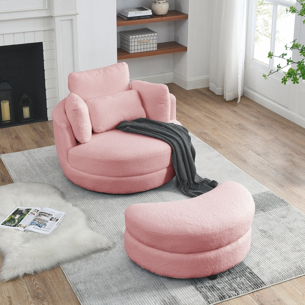 Oversized Swivel Chair with moon storage ottoman