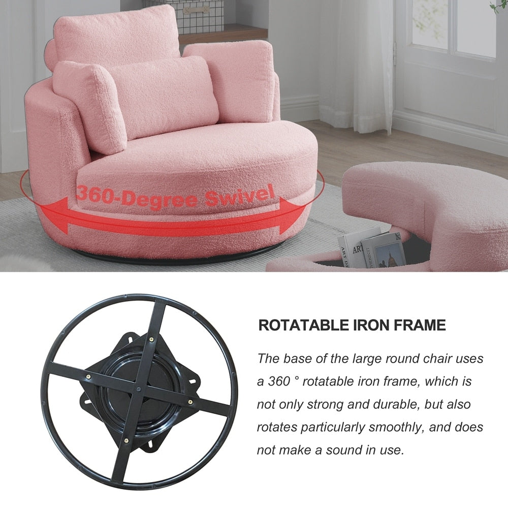 Oversized Swivel Chair with moon storage ottoman