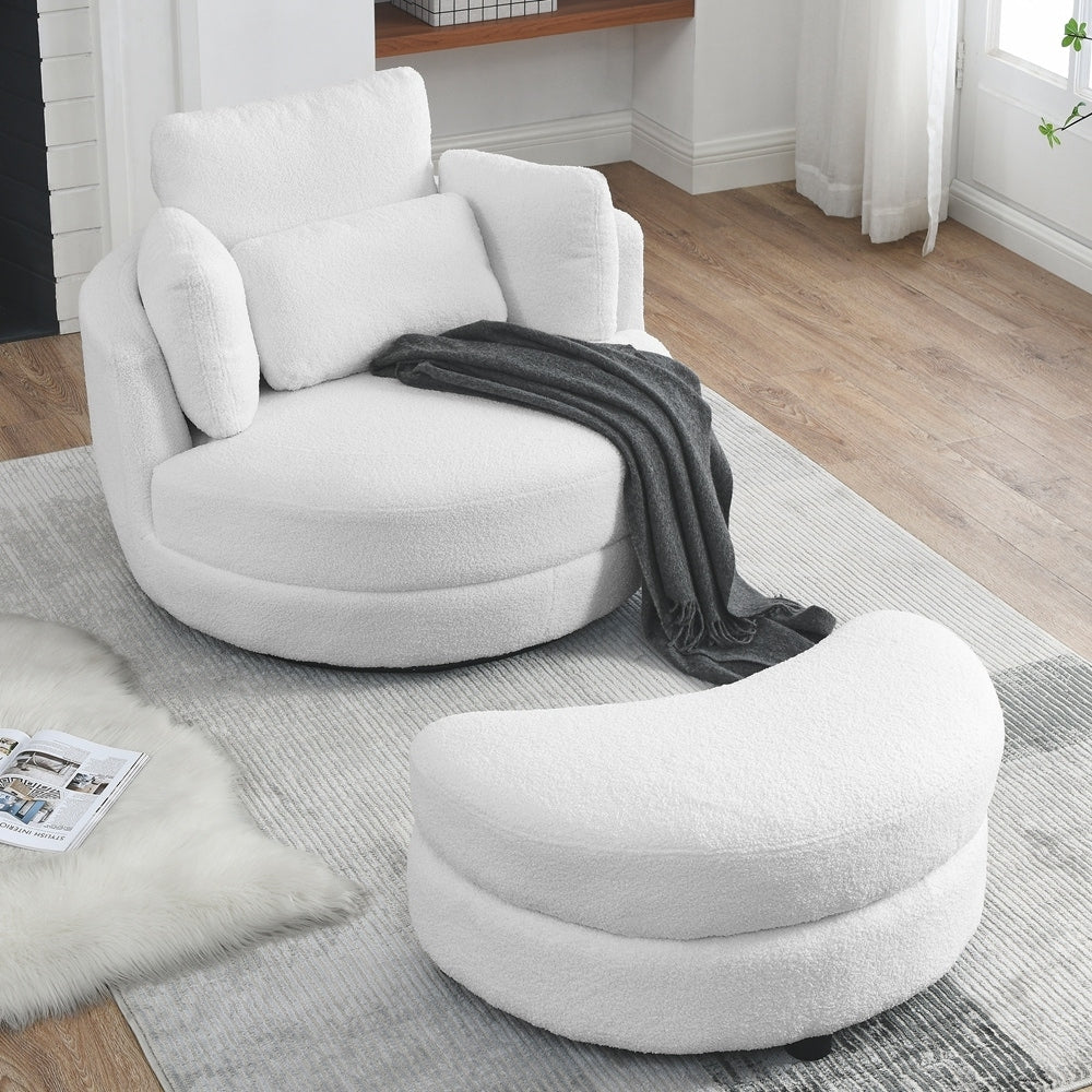 Oversized Swivel Chair with moon storage ottoman