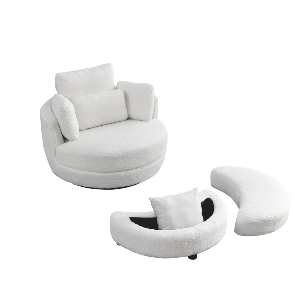 Oversized Swivel Chair with moon storage ottoman