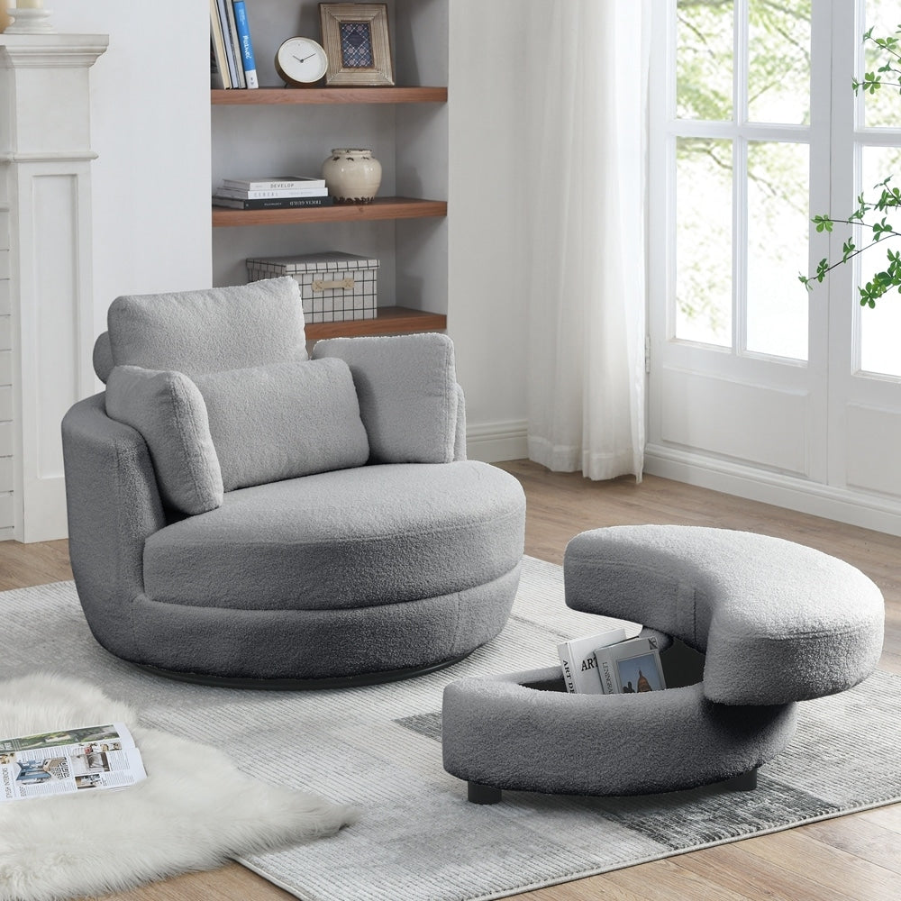 Oversized Swivel Chair with moon storage ottoman