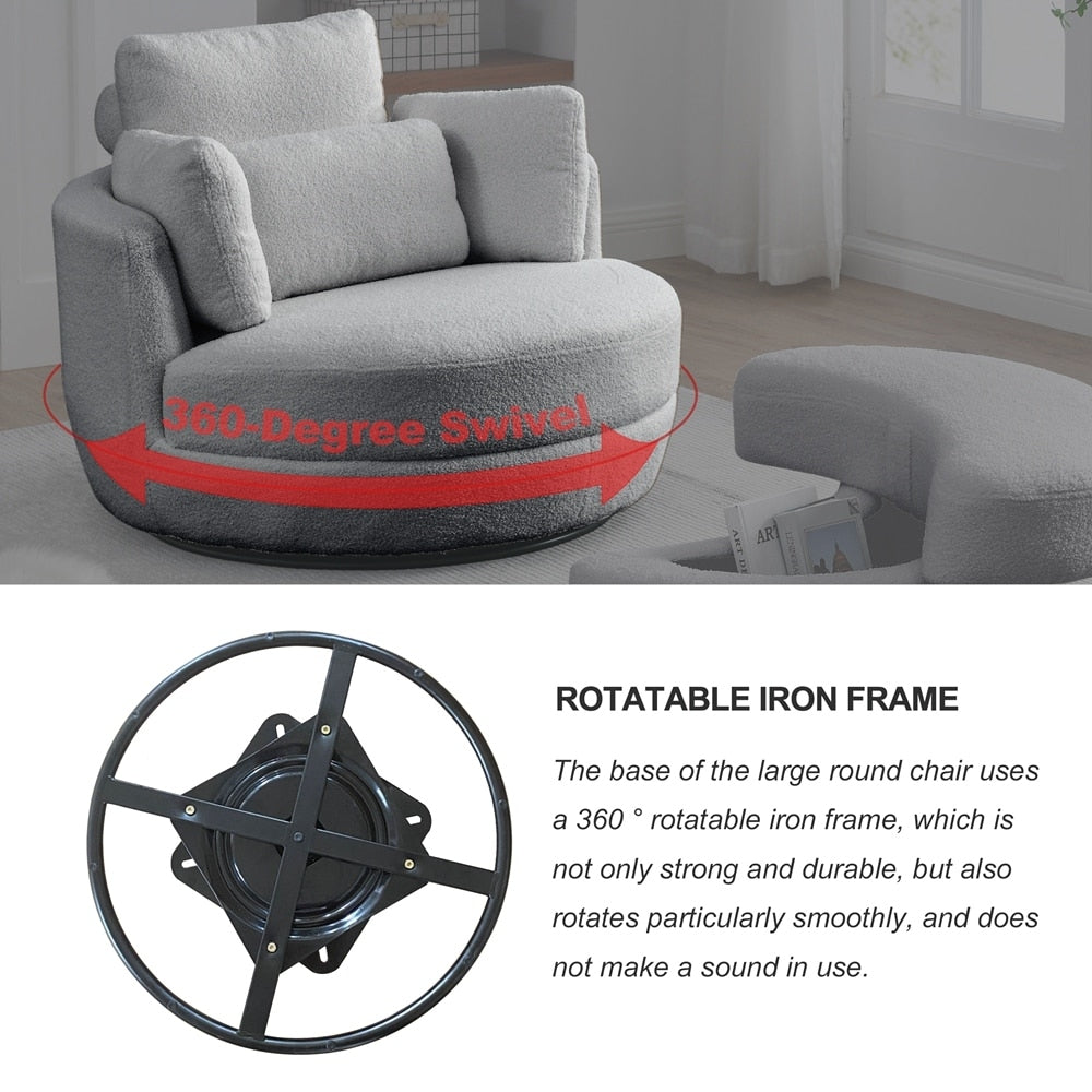Oversized Swivel Chair with moon storage ottoman