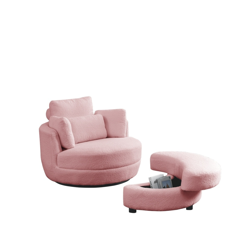 Oversized Swivel Chair with moon storage ottoman