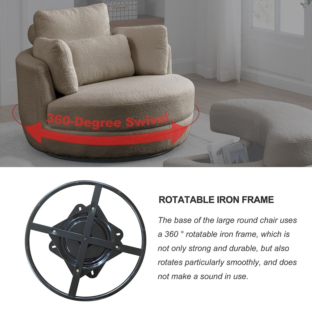 Oversized Swivel Chair with moon storage ottoman