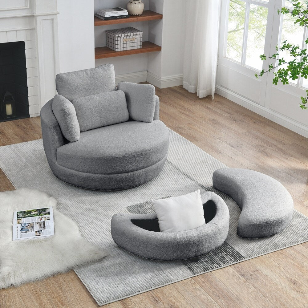 Oversized Swivel Chair with moon storage ottoman