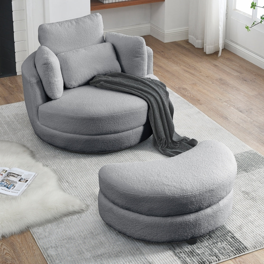 Oversized Swivel Chair with moon storage ottoman