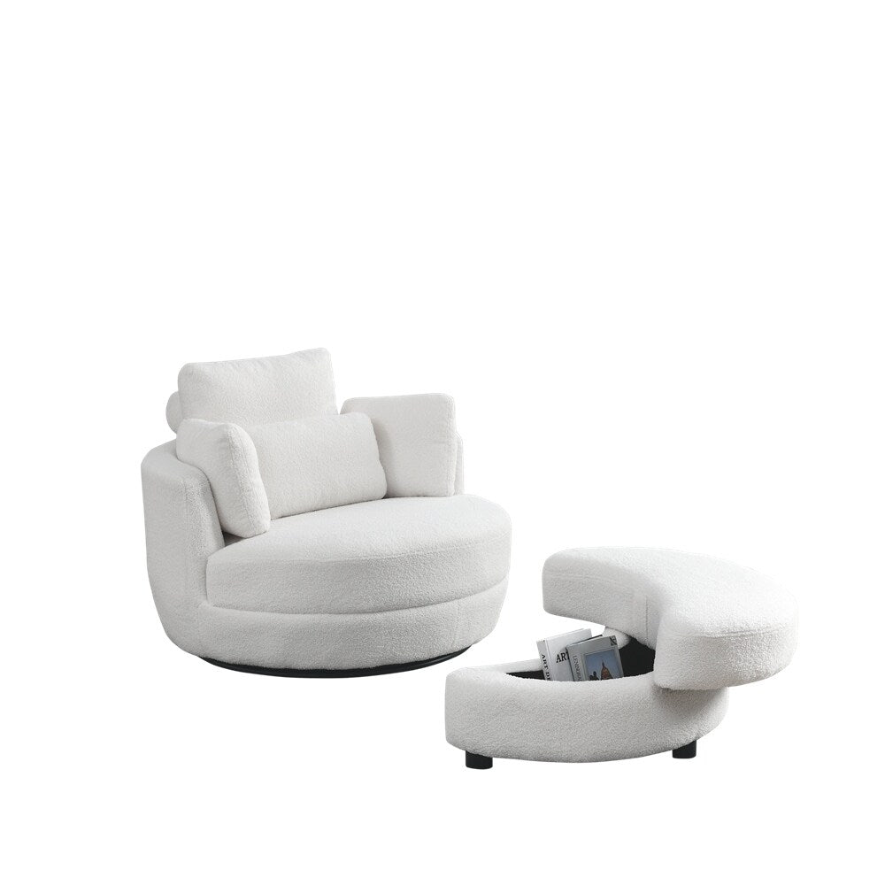 Oversized Swivel Chair with moon storage ottoman