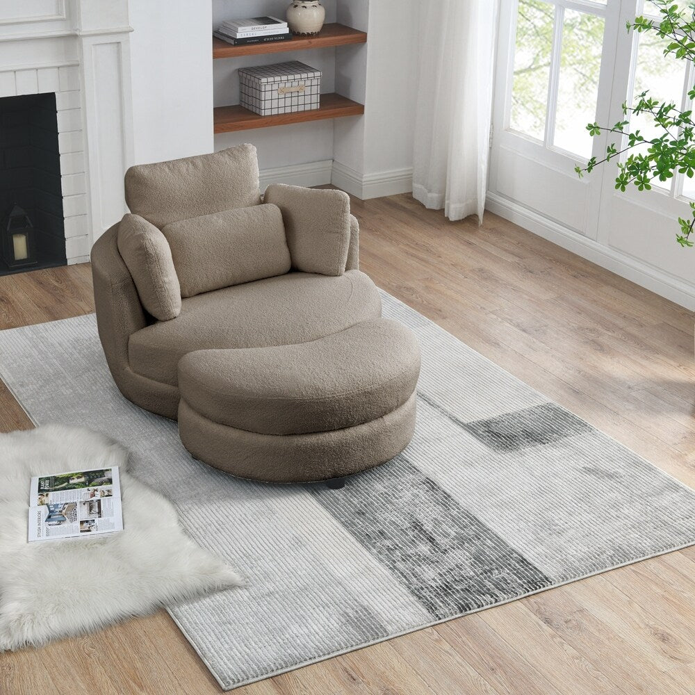 Oversized Swivel Chair with moon storage ottoman