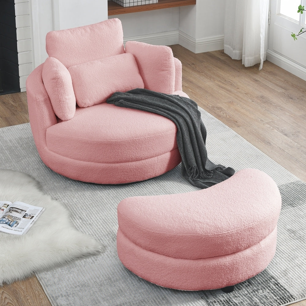 Oversized Swivel Chair with moon storage ottoman