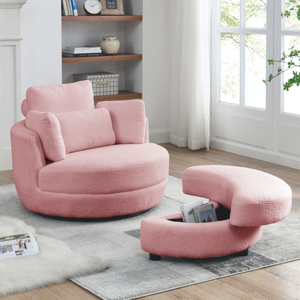 Oversized Swivel Chair with moon storage ottoman