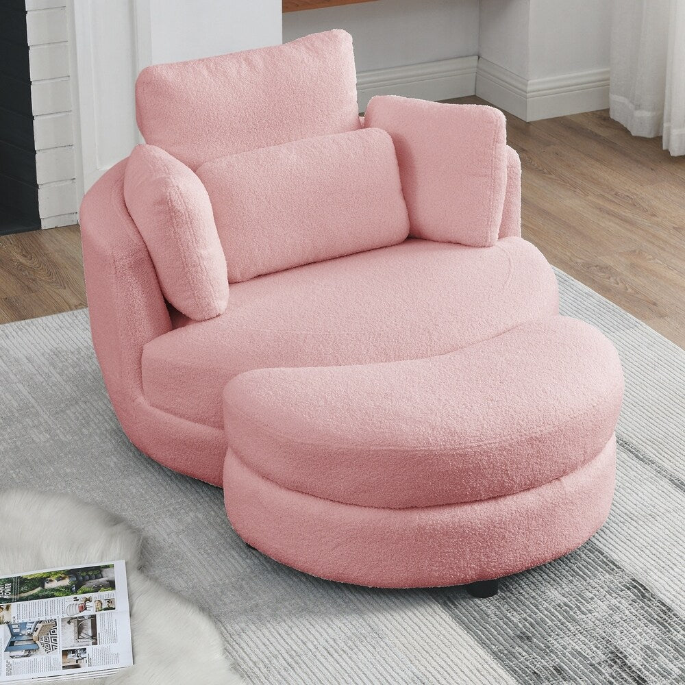 Oversized Swivel Chair with moon storage ottoman