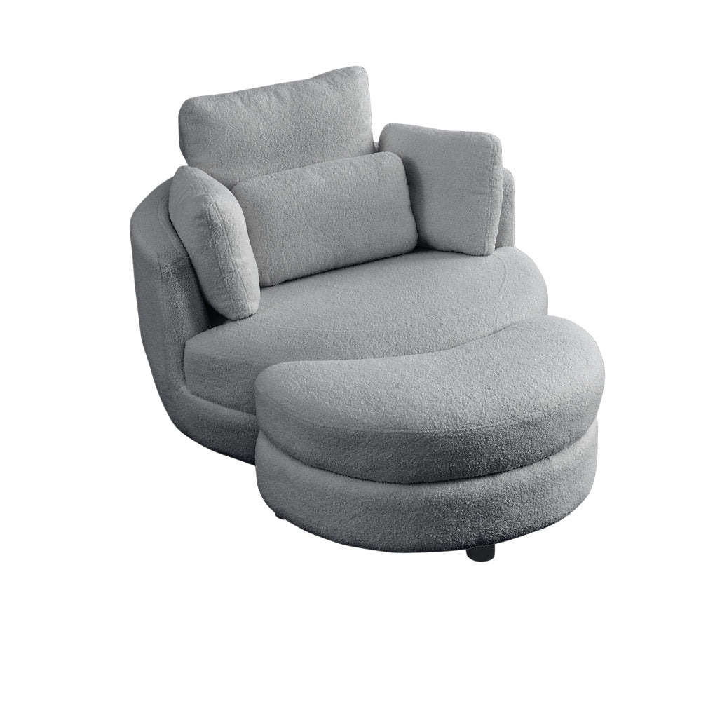 Oversized Swivel Chair with moon storage ottoman
