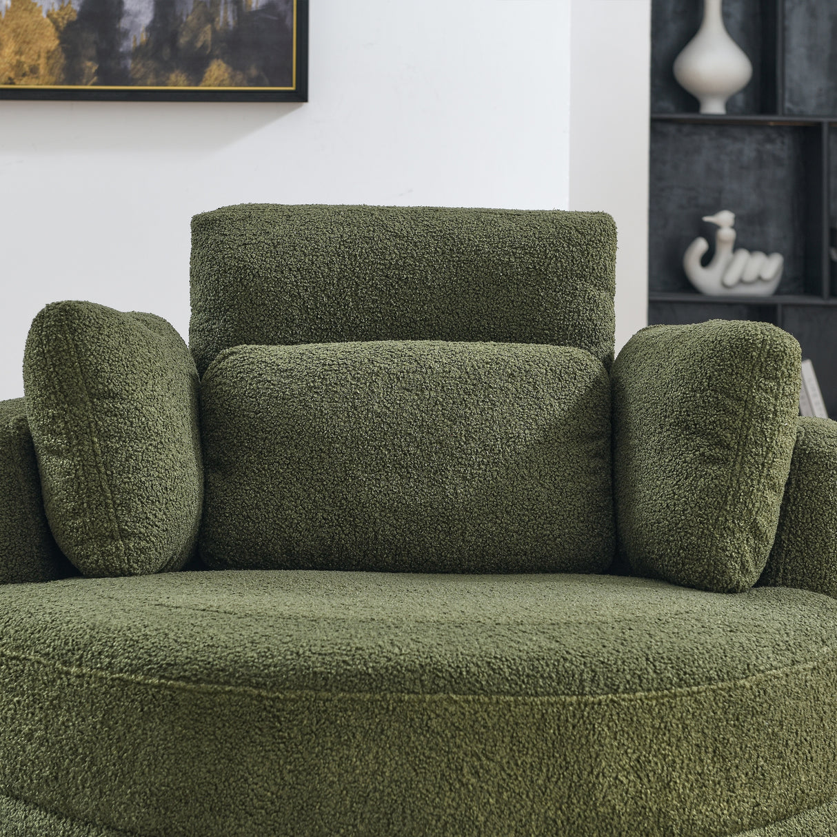 Oversized Swivel Cuddle Barrel Chair with moon storage ottoman