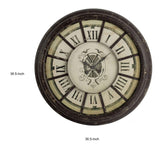 Oversized Wood and Metal Wall Clock with Distressed Details, Gray and Cream