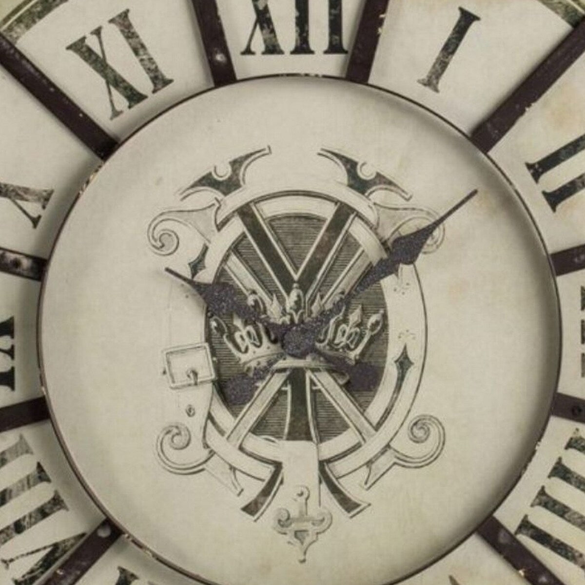 Oversized Wood and Metal Wall Clock with Distressed Details, Gray and Cream
