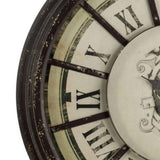 Oversized Wood and Metal Wall Clock with Distressed Details, Gray and Cream