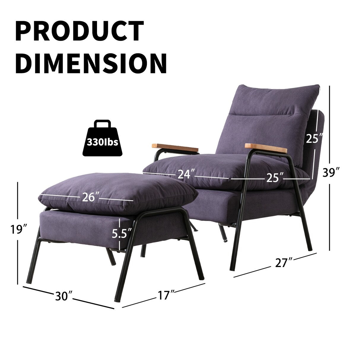 Overstuffed Accent Chair with Ottoman And Metal Legs for Living Room