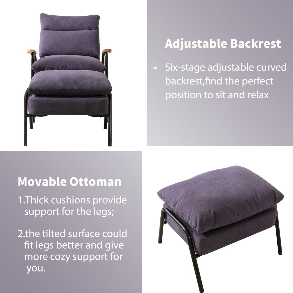Overstuffed Accent Chair with Ottoman And Metal Legs for Living Room