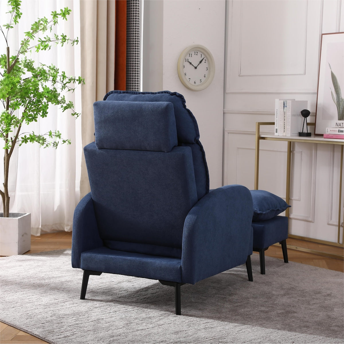 Overstuffed Accent Chair with Ottoman, Adjustable Backrest Lounge Chair Indoor Fabric Club Chair with Metal Legs