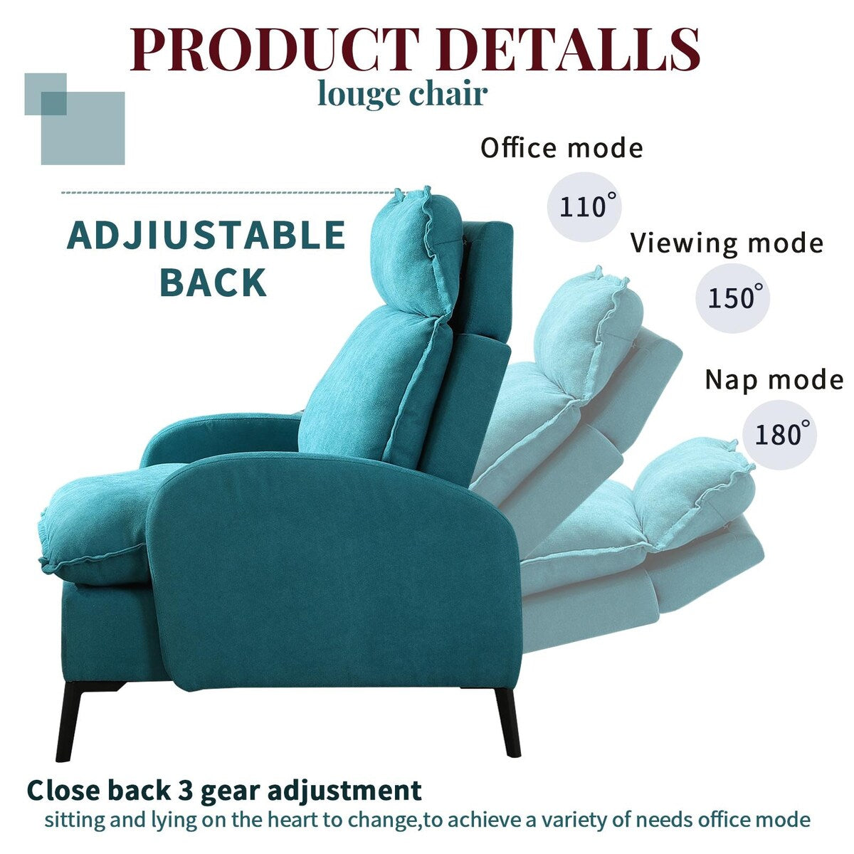 Overstuffed Accent Chair with Ottoman, Adjustable Backrest