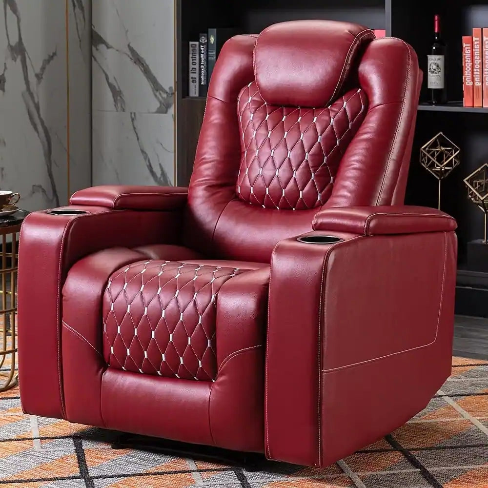 Overstuffed Electric Home Theater Seating PU Leather Reclining Furniture with Hidden Arm Storage