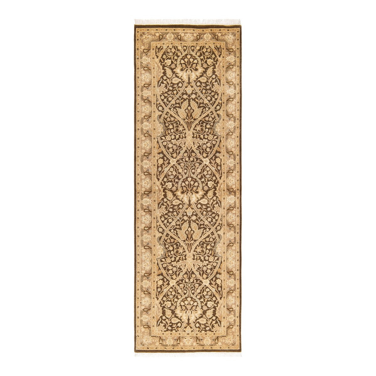 Overton Hand Knotted Wool Traditional Oriental Brown Runner