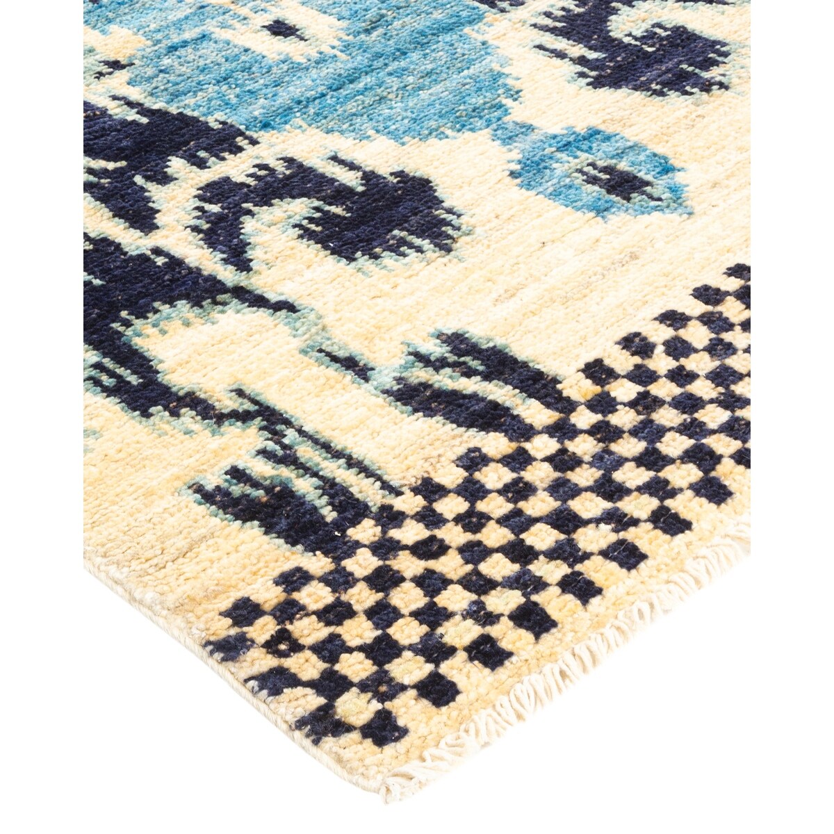 Overton Hand Knotted Wool Vintage Inspired Modern Contemporary Modern Ivory Runner Rug - 2' 7" x 8' 7"
