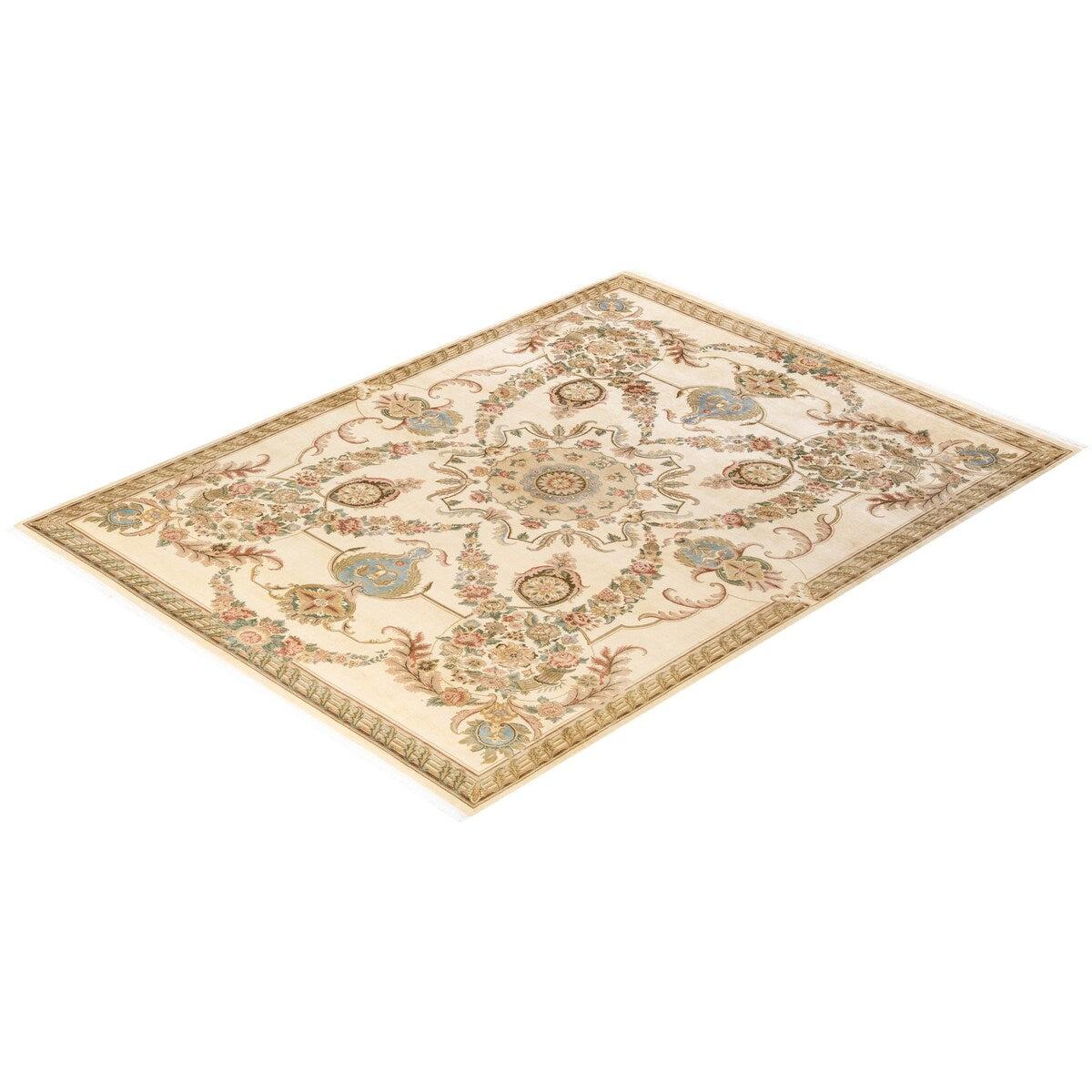 Overton Hand Knotted Wool Vintage Inspired Traditional Mogul Ivory Area Rug - 8 x 10