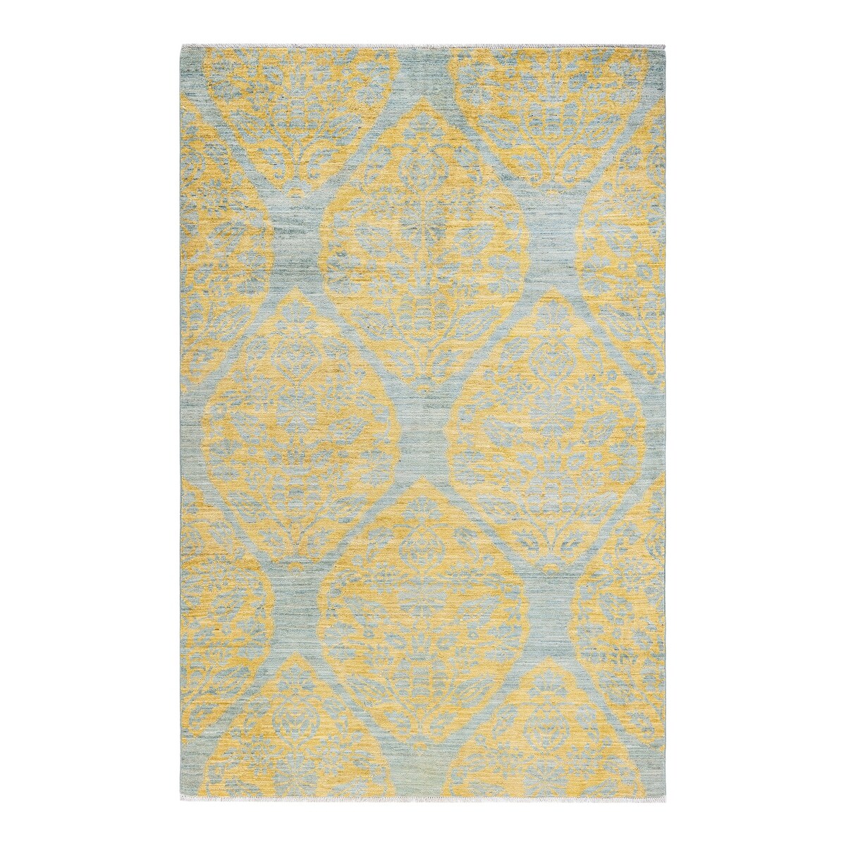 Overton Hand Knotted Wool Vintage Inspired Modern Contemporary Eclectic Light Blue Area Rug - 5' 1" x 7' 10"