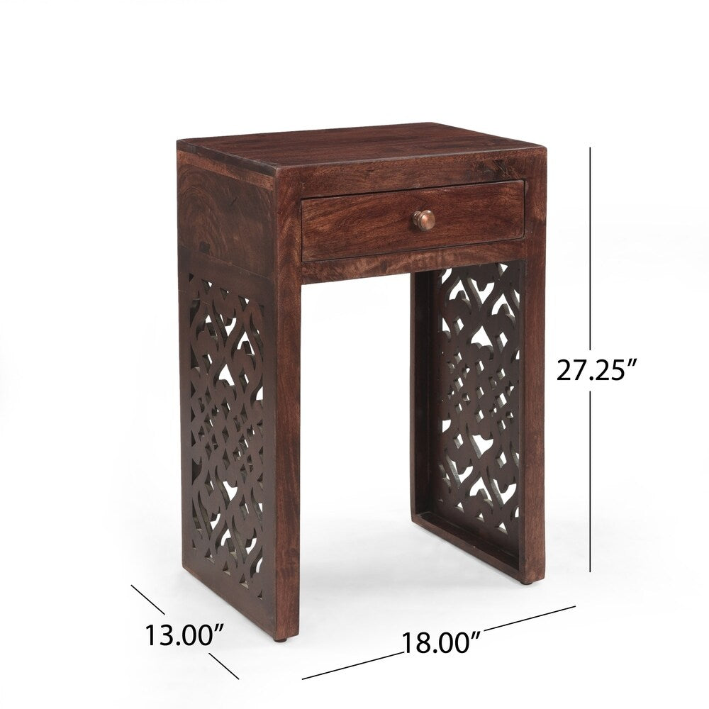 Overton Traditional Handcrafted Mango Wood Bedside Table by Christopher Knight Home - 18.00" W x 13.00" D x 27.25" H