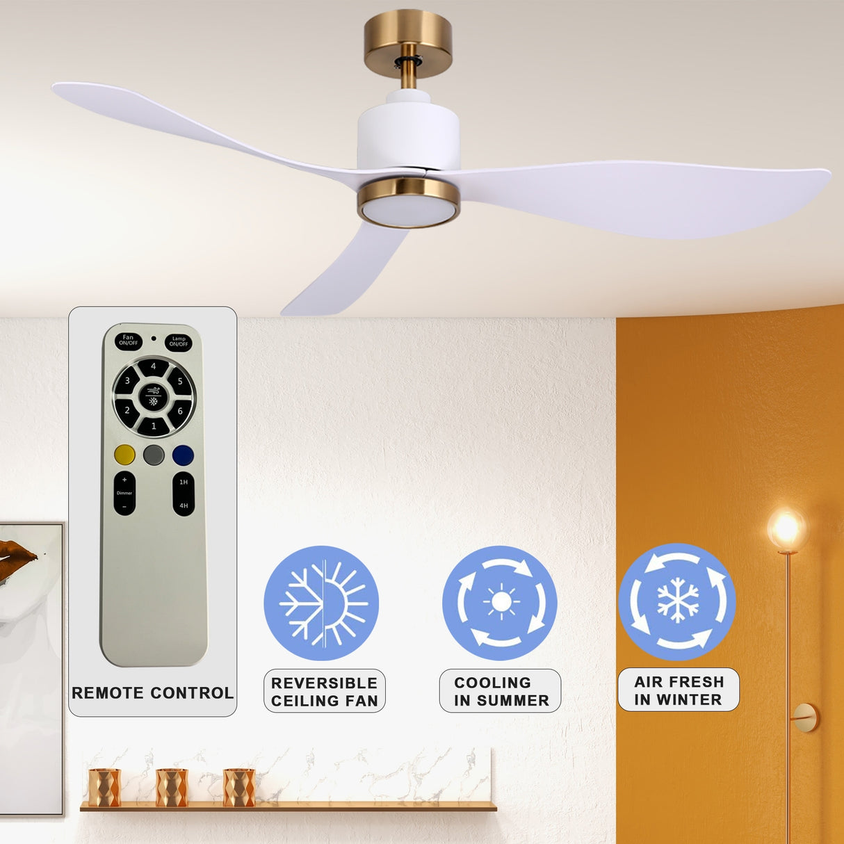 OVIOS Elegant 52-inch 2-in-1 Ceiling Fan Light with Remote Control