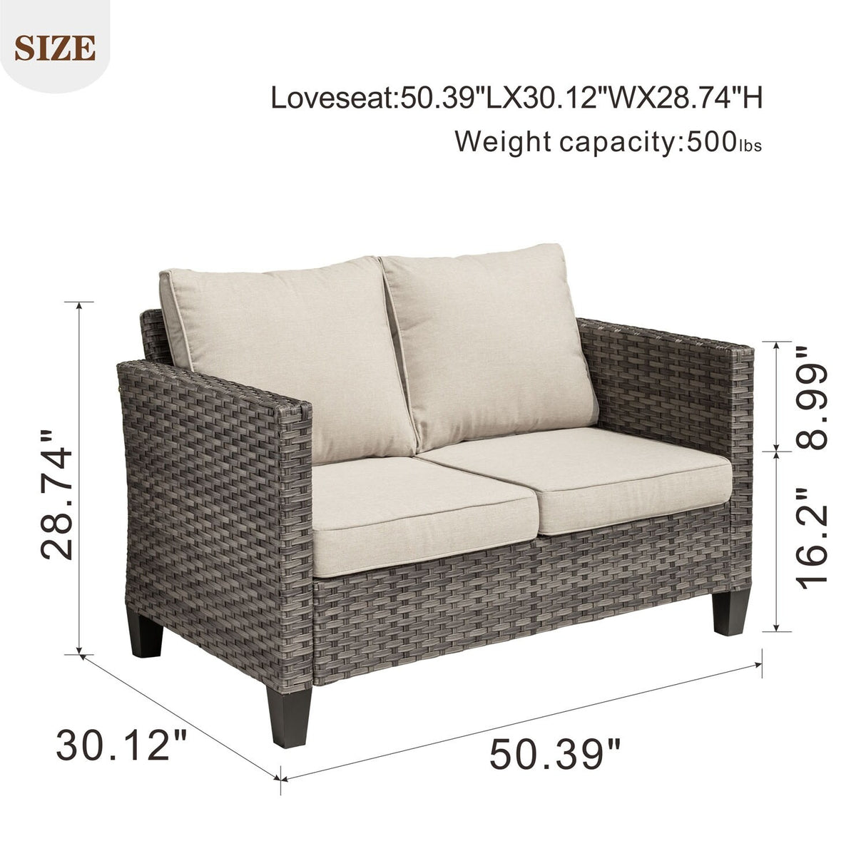 OVIOS Patio Outdoor Grey Wicker Loveseat