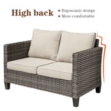OVIOS Patio Outdoor Grey Wicker Loveseat