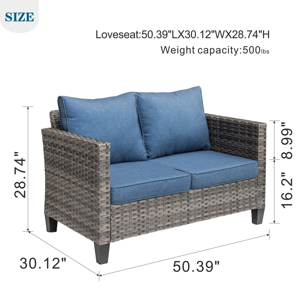OVIOS Patio Outdoor Grey Wicker Loveseat