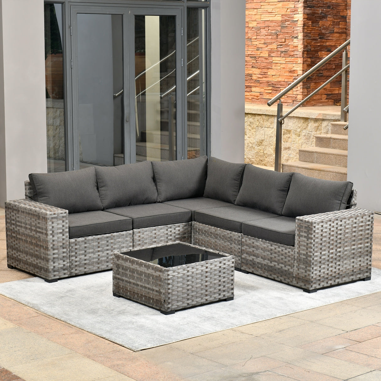 OVIOS Patio Wicker Furniture Wide Arm 6-piece Set with Table