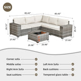 OVIOS Patio Wicker Furniture Wide Arm 6-piece Set with Table