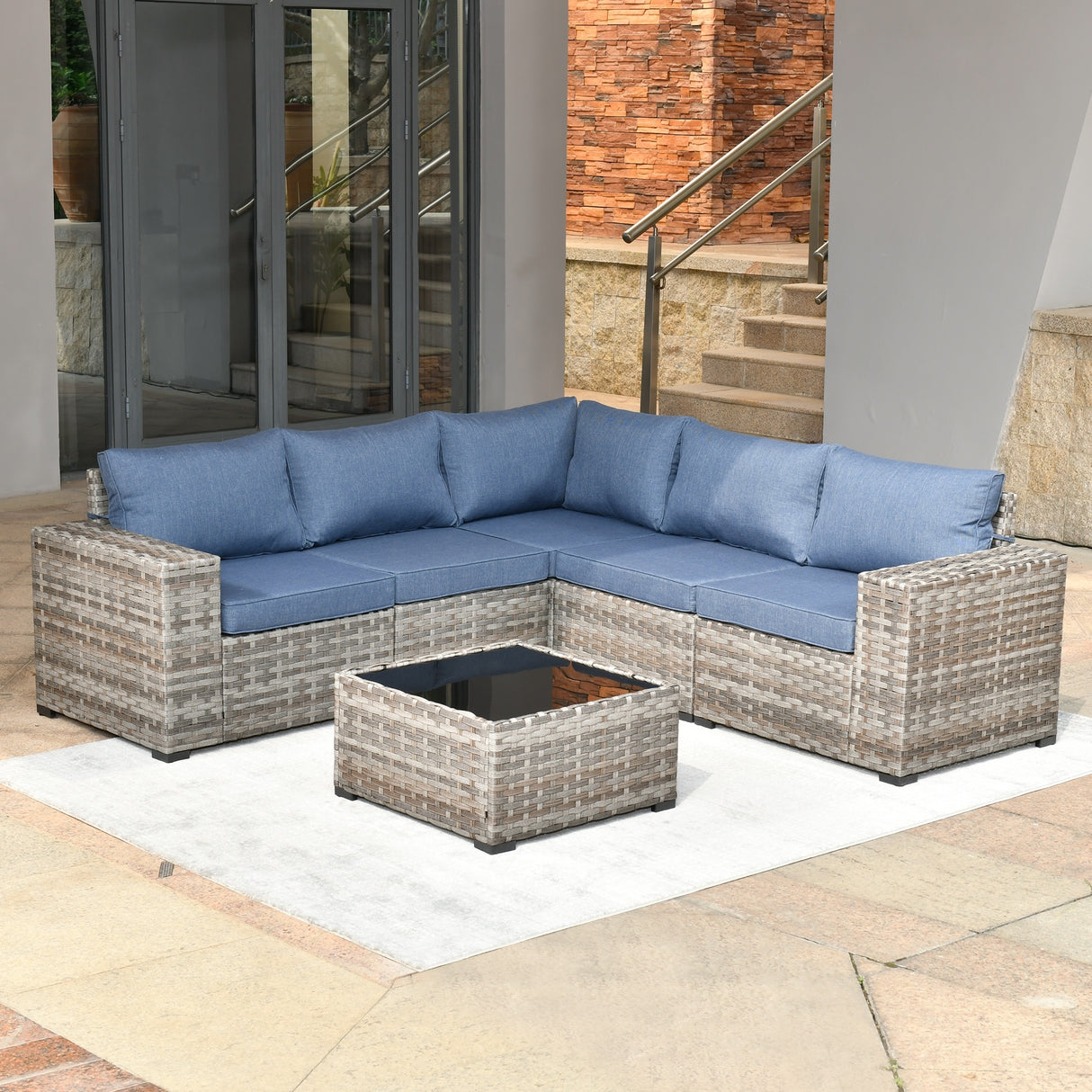 OVIOS Patio Wicker Furniture Wide Arm 6-piece Set with Table