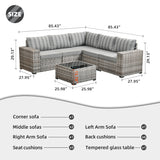 OVIOS Patio Wicker Furniture Wide Arm 6-piece Set with Table
