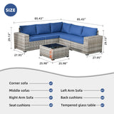 OVIOS Patio Wicker Furniture Wide Arm 6-piece Set with Table