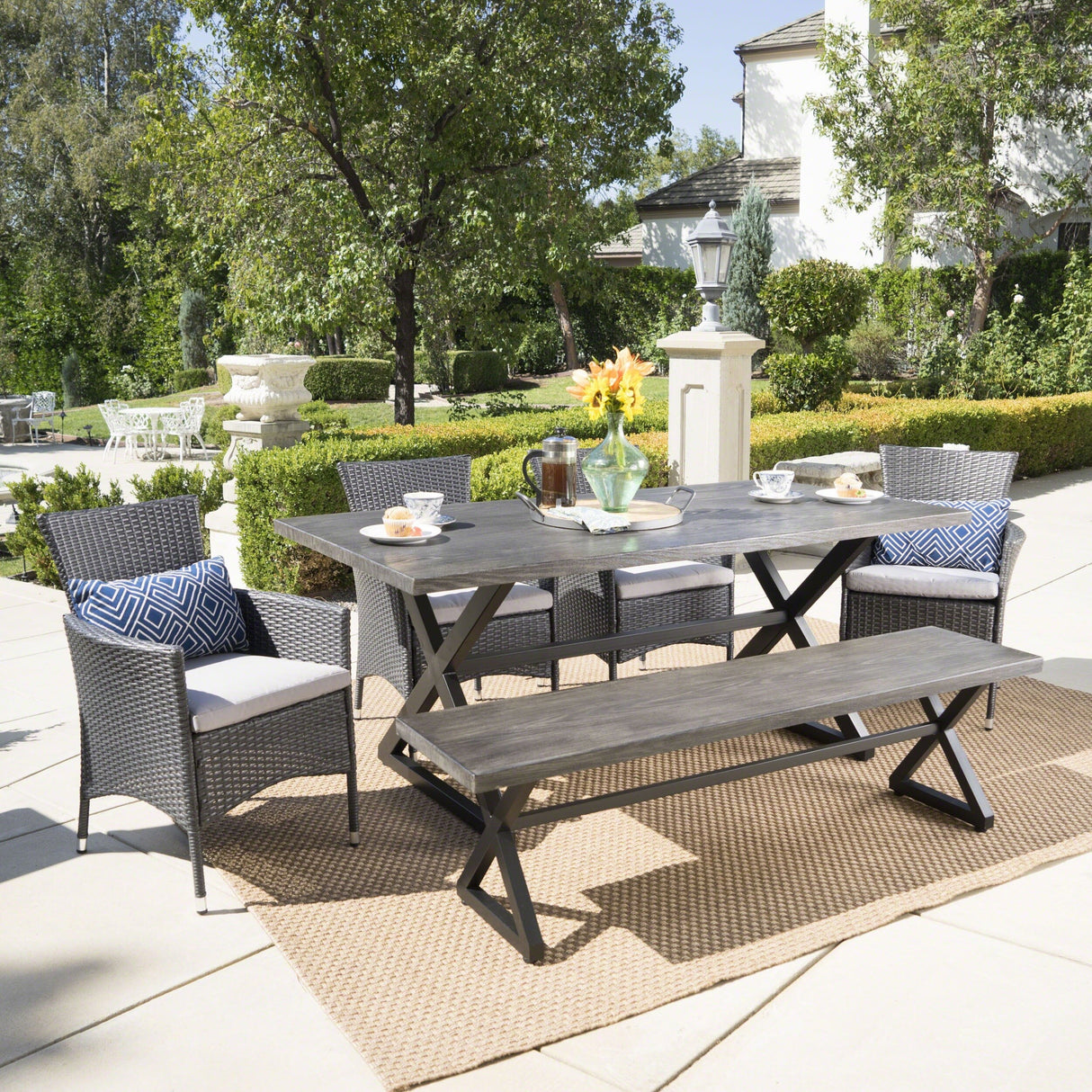 Owen Aluminum Wicker Outdoor 6-piece Dining Set by Christopher Knight Home