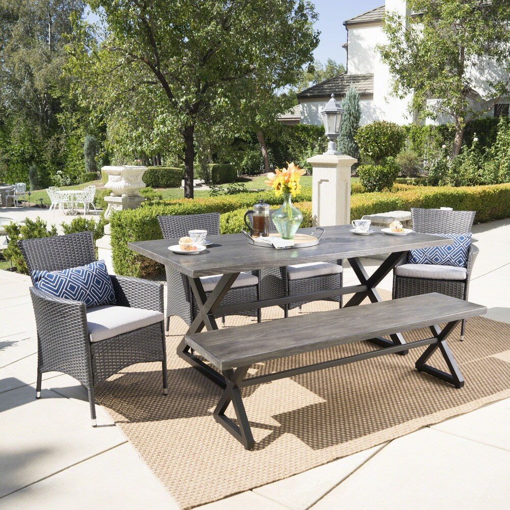 Owen Aluminum Wicker Outdoor 6-piece Dining Set by Christopher Knight Home