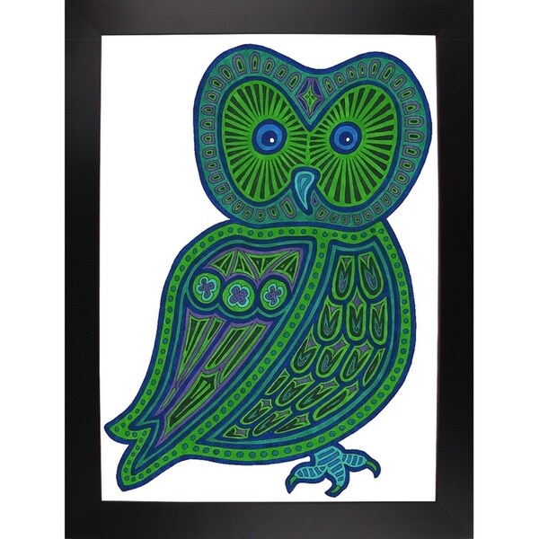 Owl Green-WILBAS99977 Framed Print 24.5"x17.75" by Willow Bascom