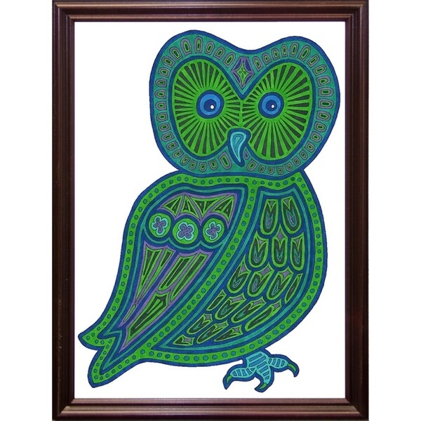Owl Green-WILBAS99977 Framed Print 24.5"x17.75" by Willow Bascom
