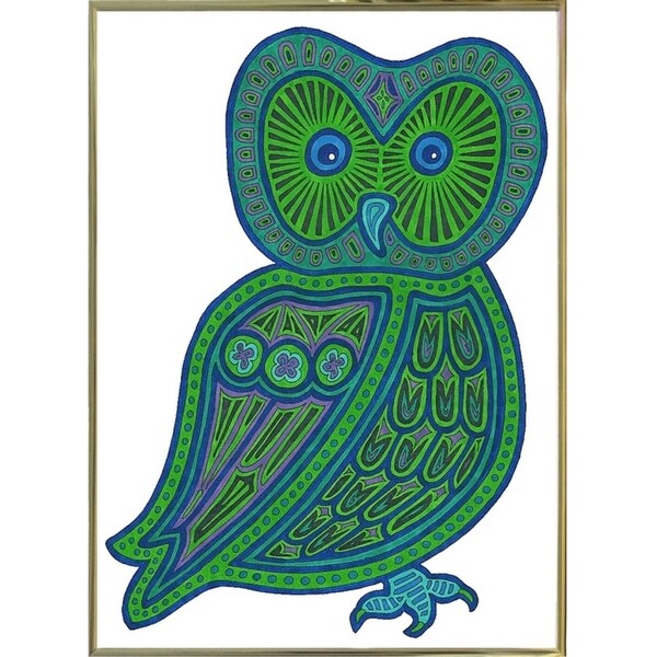Owl Green-WILBAS99977 Framed Print 24.5"x17.75" by Willow Bascom