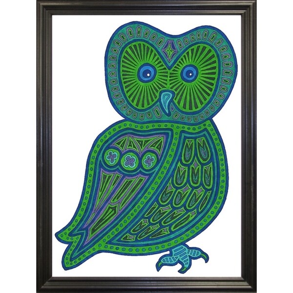 Owl Green-WILBAS99977 Framed Print 24.5"x17.75" by Willow Bascom