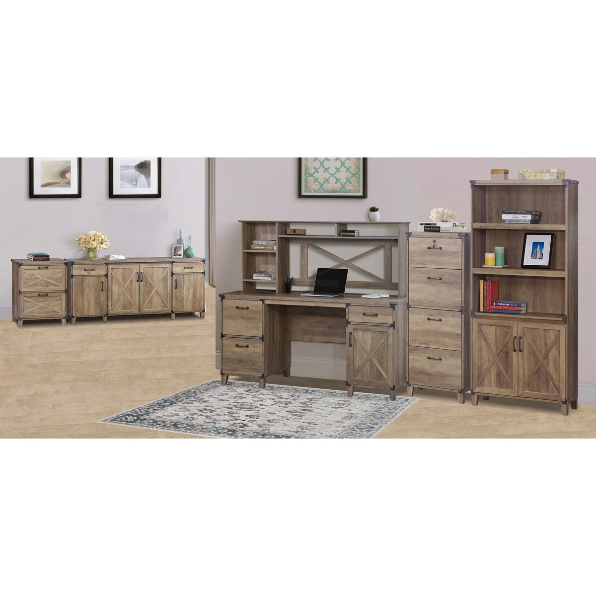 Oxford Farmhouse Rustic Oak 4-Drawer Lateral File